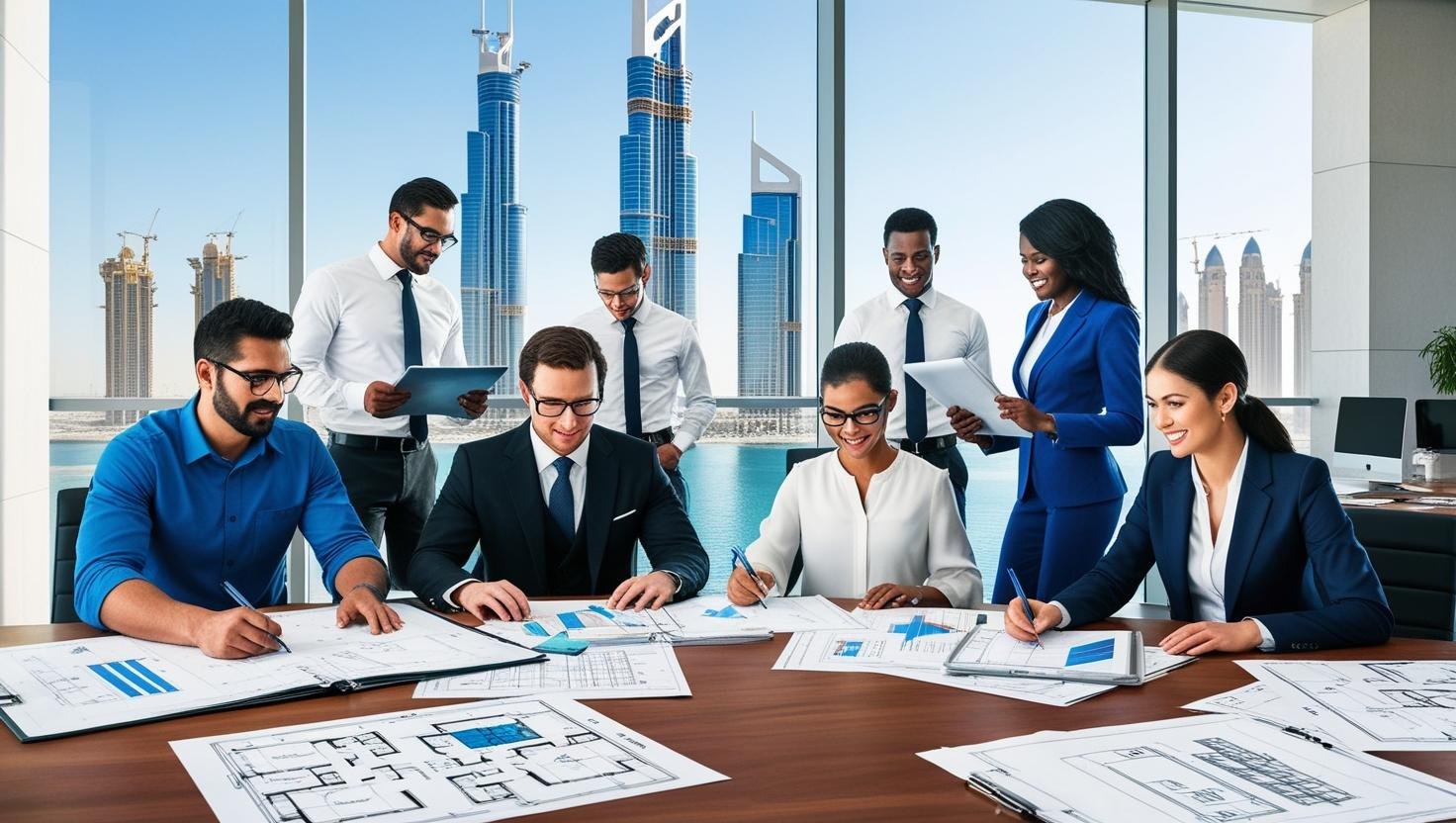 Safina Al Sahraa team planning technical service and construction work in Dubai